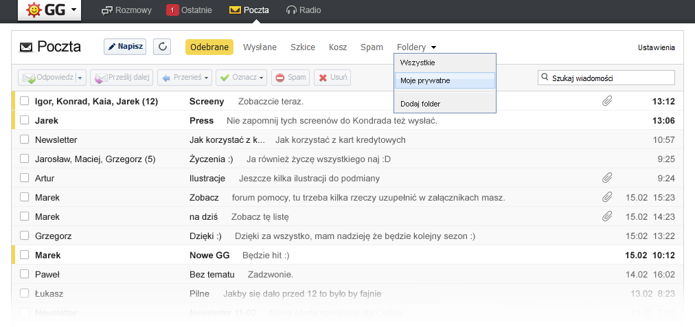 Poczta GG - dodawanie folderu
