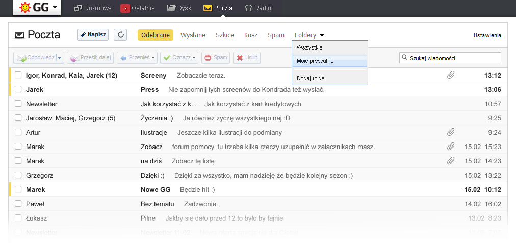 Poczta GG - dodawanie folderu