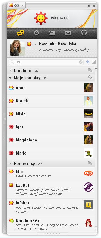 Widok listy kontaktów - Boty GG