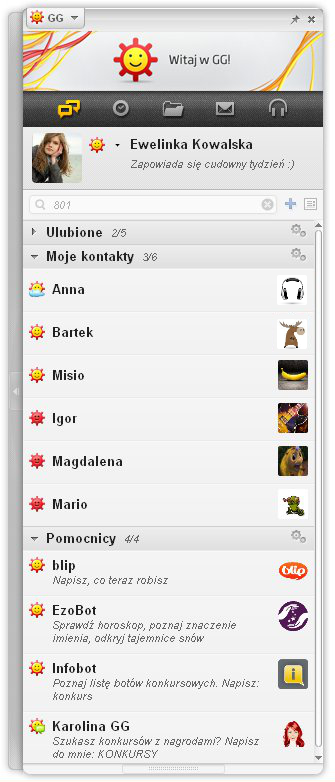 Widok listy kontaktów - Boty GG