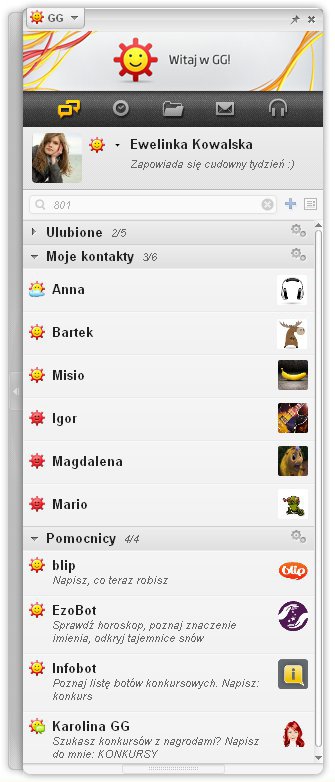 Widok listy kontaktów - Boty GG