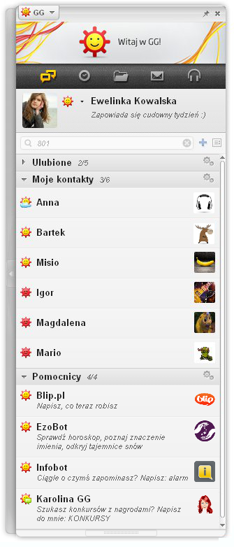 Widok listy kontaktów - Boty GG