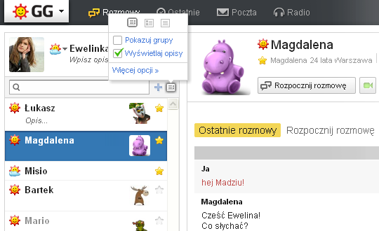 Grupy, zmiany widoku na GG.pl