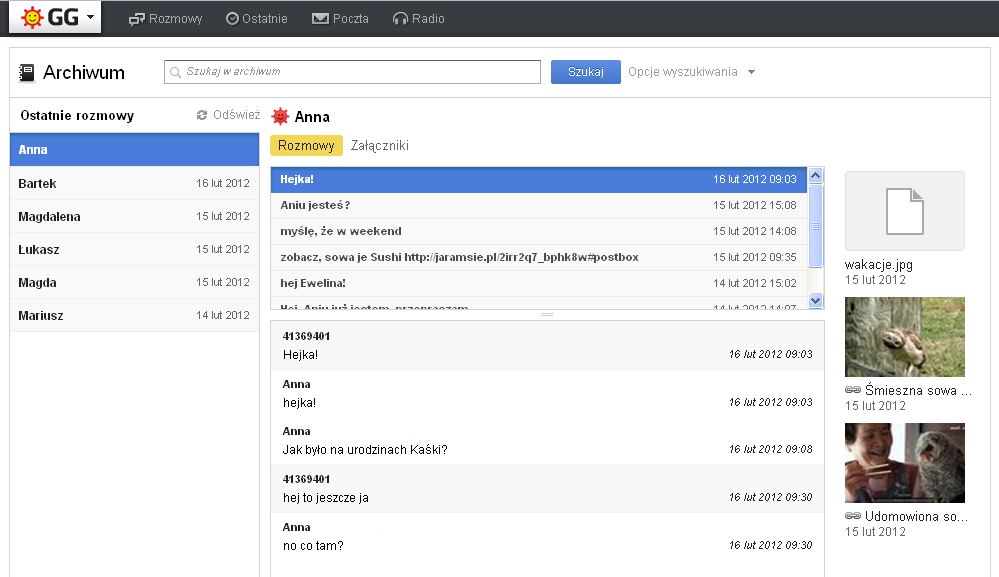 Widok Archiwum online na GG.pl