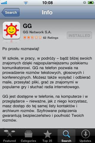 Appstore - aplikacja komunikatora GG