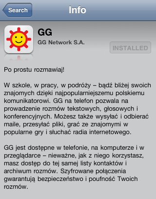 Appstore - aplikacja komunikatora GG