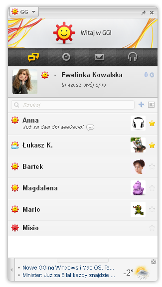 Widok okna głównego komunikatora - Lista kontaktów