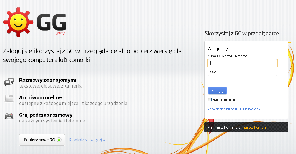 Logowanie na stronie GG.pl