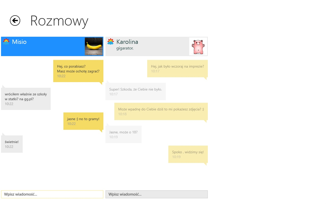 Okno rozmowy w Windows 8