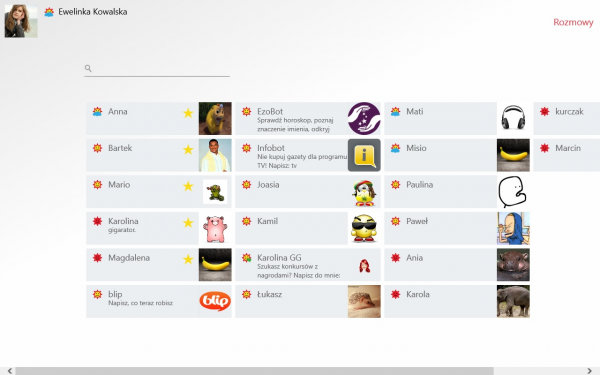 Okno kontaktów GG pod Windows 8