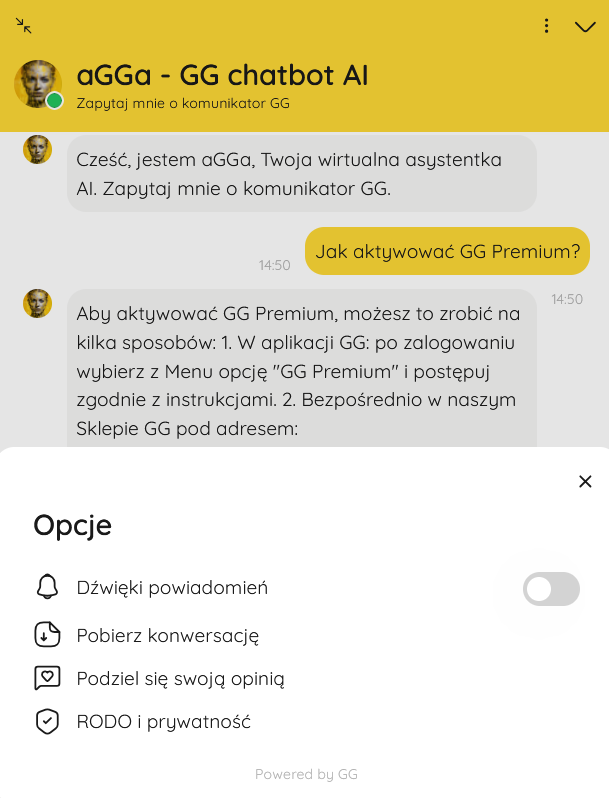 opcje na stronie chata